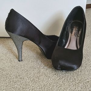 black heels with silver glitter heel